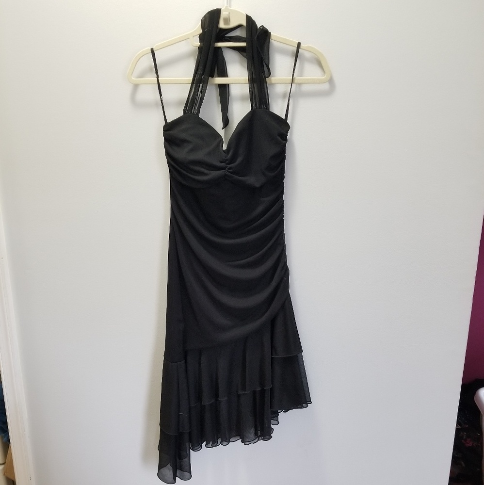Black Asymmetrical Hem Party Dress